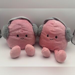 Gigglescape Pink Sparkle Plush Lot of 2 Gray Earmuffs Stuffed Toy